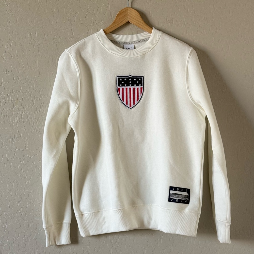 NWT Nike Women's White Team USA PHX Fleece 1924 Pullover Sweatshirt - 1 XS, 2 M
